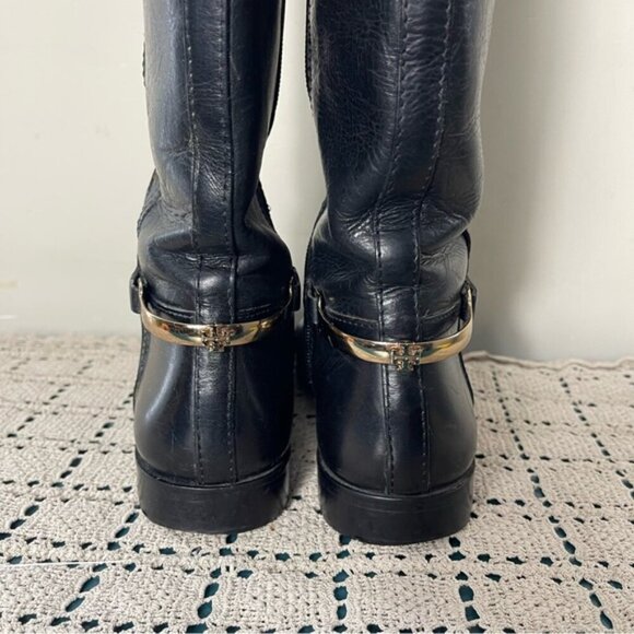 Tory Burch Black Leather Riding Boots Women's Size: 7M Gold hardware - Picture 4 of 14